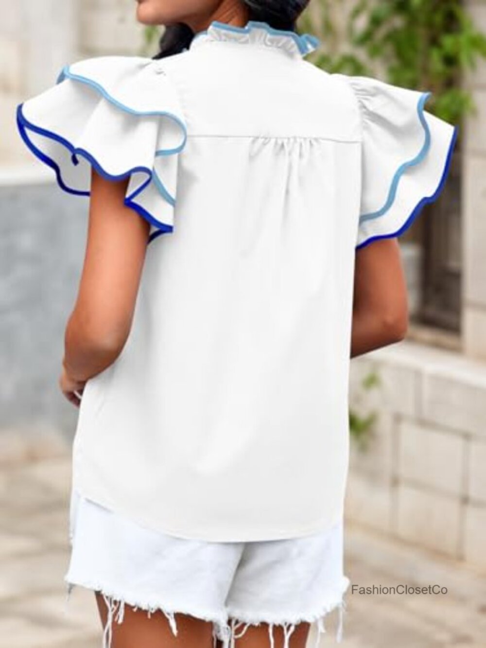 Women's Ruffle Cap Sleeve Button Down Blouse Summer Top - Picture 4 of 6